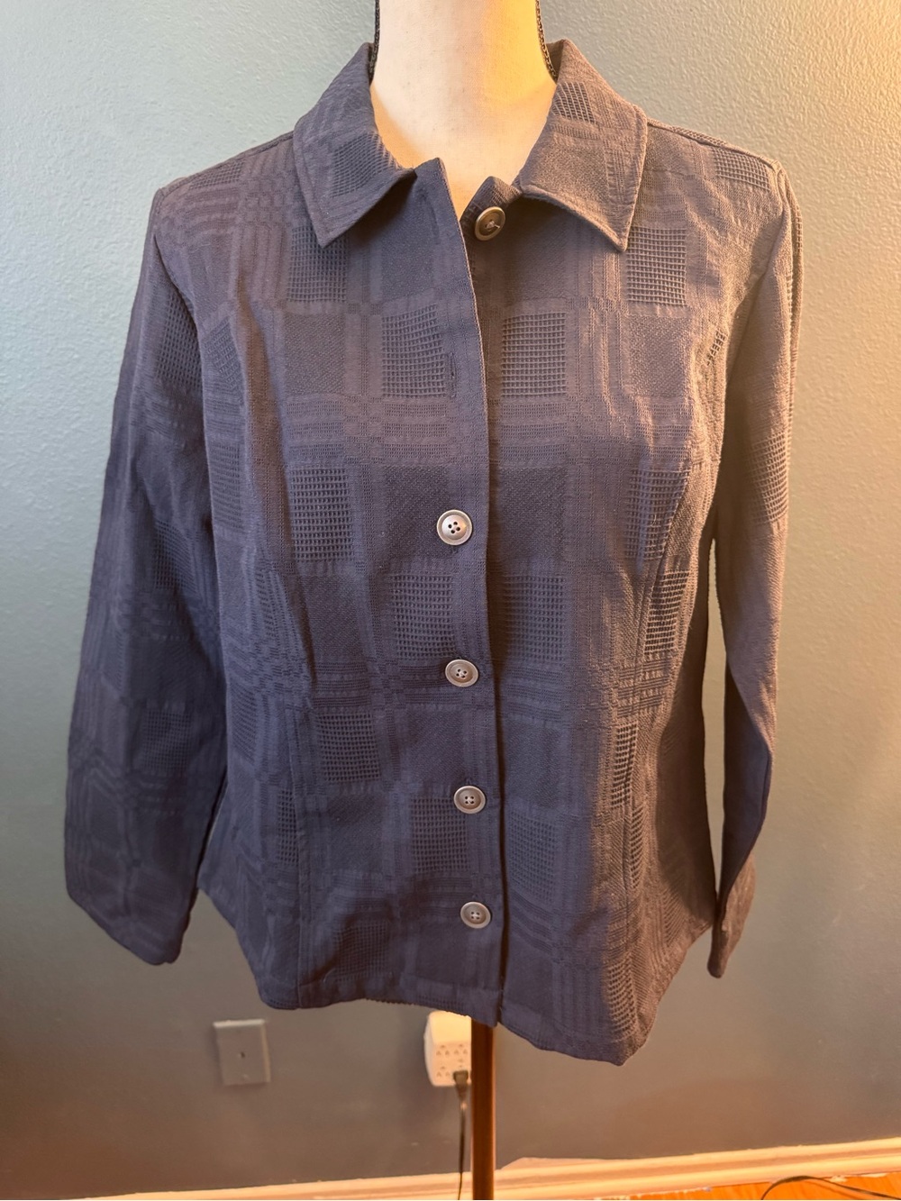 Christopher & Banks Navy Textured Button-Front Shirt Jacket